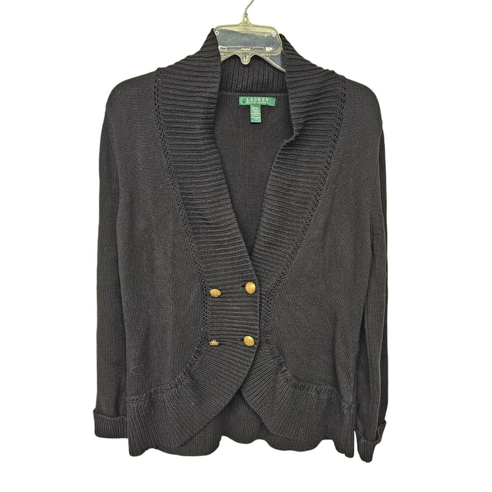 Ralph Lauren LRL Cardigan Sweater Womens Size Medium Double Breasted Gold Button